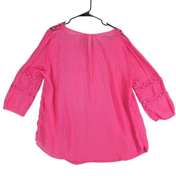 grand & greene Top sz 1X Women Aqua Blue Pink Peasant Boho Fairy Balloon Sleeves - Picture 5 of 14